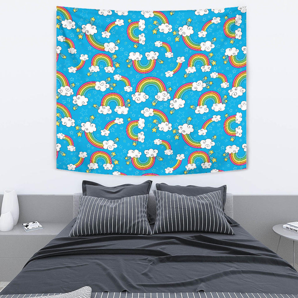 Rainbows Sky Clouds Pattern Wall Tapestry