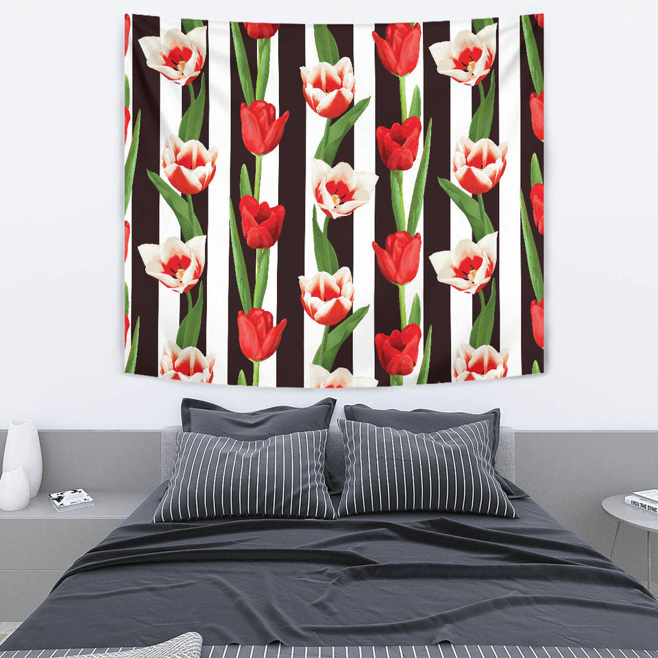 Red And White Tulips Pattern Wall Tapestry