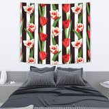 Red And White Tulips Pattern Wall Tapestry