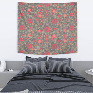 Red Gold Sakura Cherry Blossom Gray Background Wall Tapestry