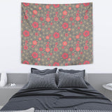 Red Gold Sakura Cherry Blossom Gray Background Wall Tapestry