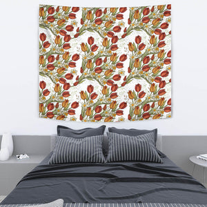 Red Tulips And Daffodils Pattern Wall Tapestry