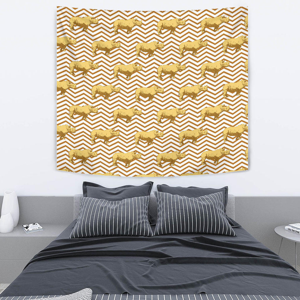 Rhino Yellow Theme Pattern Wall Tapestry