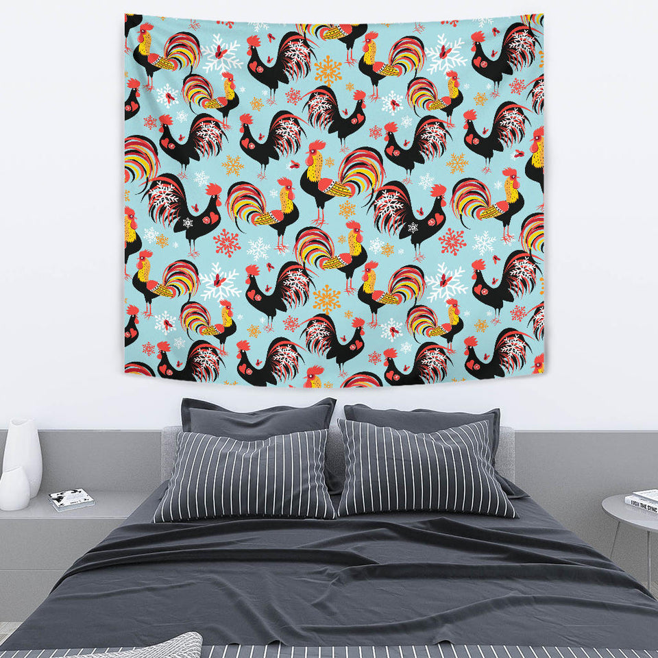 Rooster Chicken Cock Snowfalke Wall Tapestry