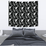 Saxophone Music Notes Treble Clef Black White Theme Wall Tapestry