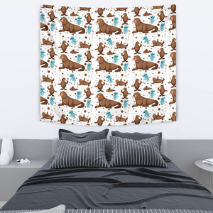 Sea Lion Seals Jellyfish Pattern Wall Tapestry