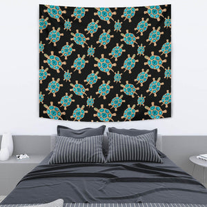 Sea Turtle Blue Stone Pattern Wall Tapestry
