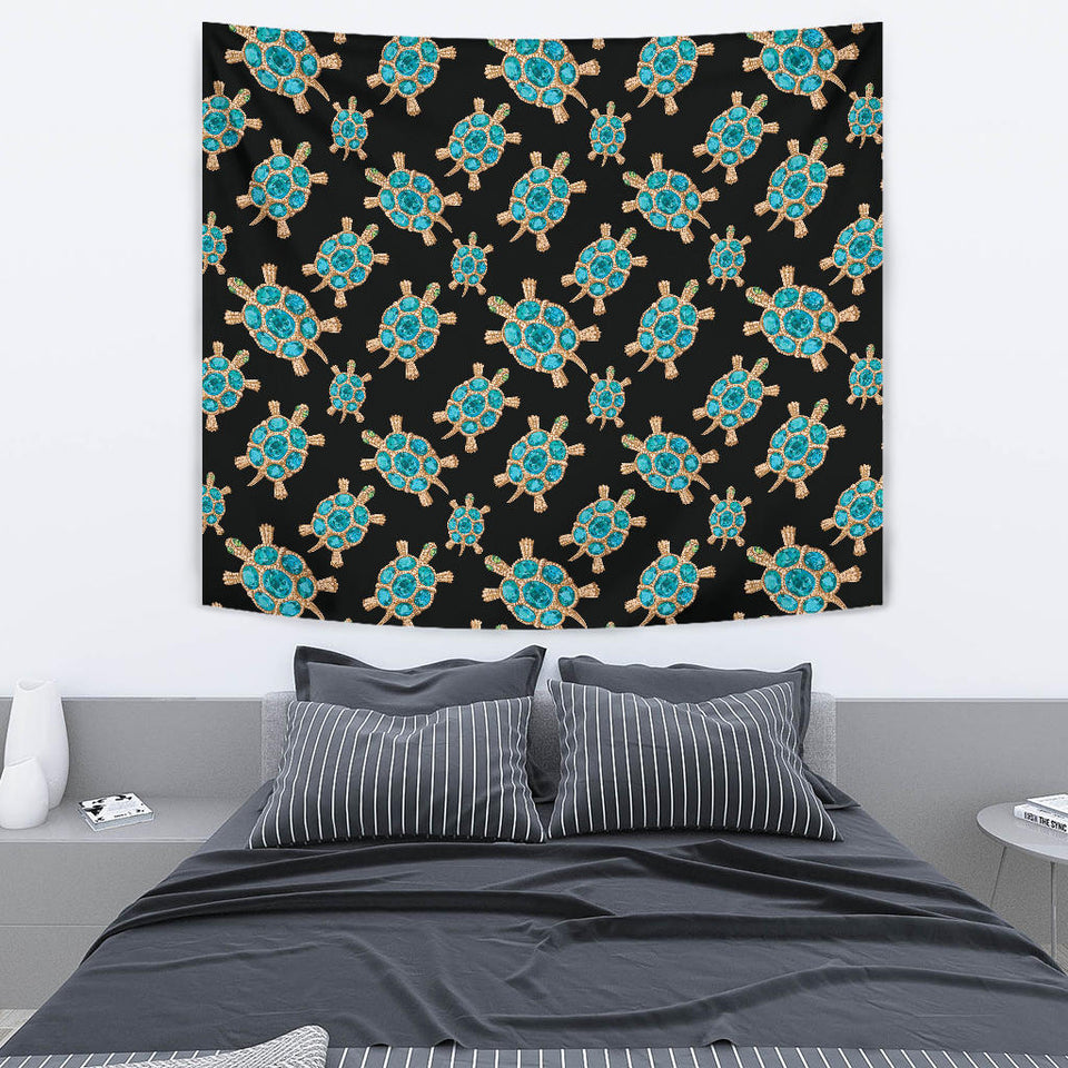 Sea Turtle Blue Stone Pattern Wall Tapestry