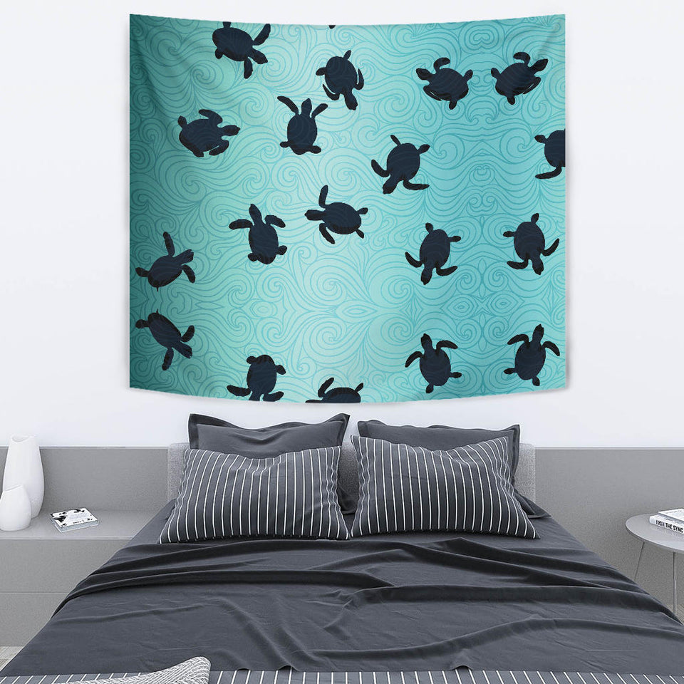 Sea Turtle With Blue Ocean Backgroud Wall Tapestry