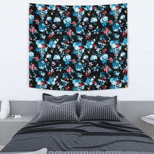 Skull Flower Roses Leave Pattern Wall Tapestry
