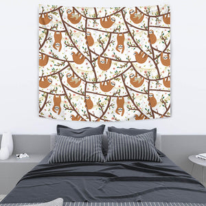 Sloths Hanging On The Tree Pattern Wall Tapestry