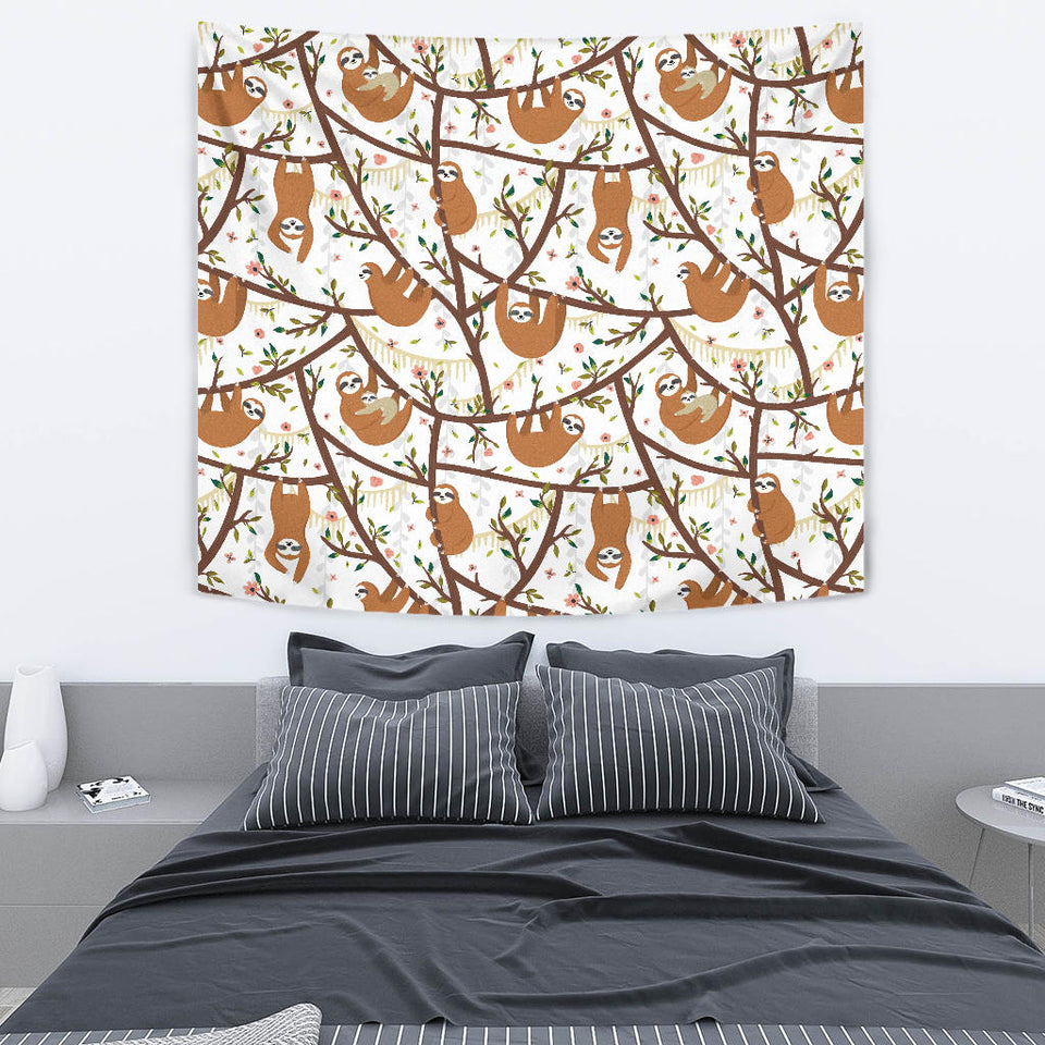 Sloths Hanging On The Tree Pattern Wall Tapestry
