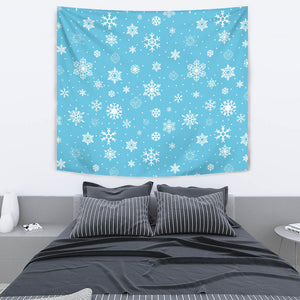 Snowflake Pattern Blue Background Wall Tapestry