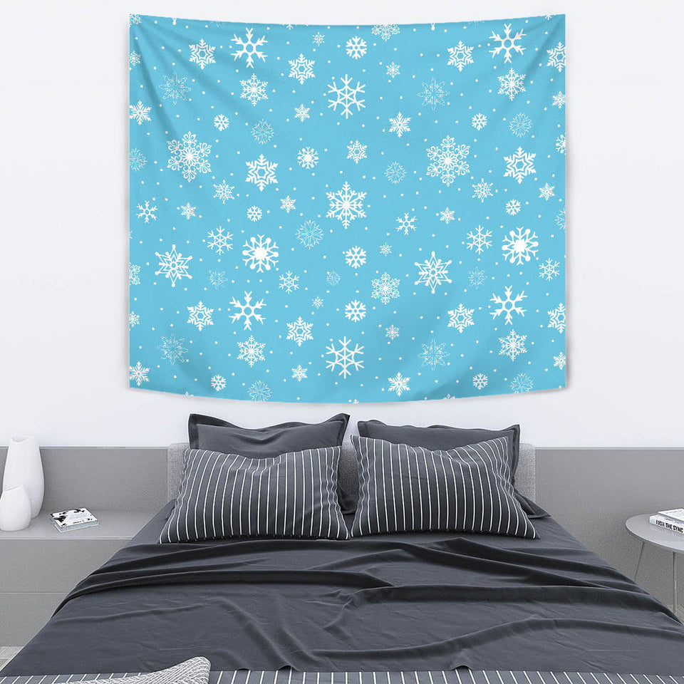 Snowflake Pattern Blue Background Wall Tapestry
