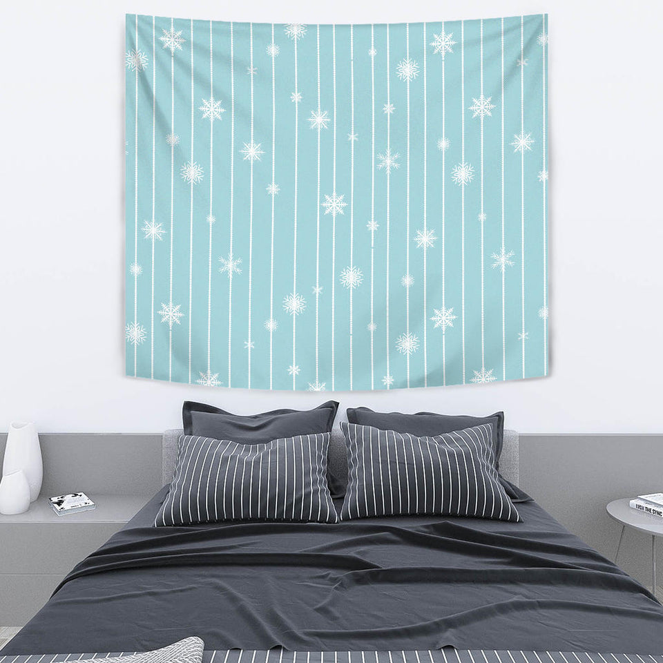 Snowflake Pattern Blue Stripe Background Wall Tapestry