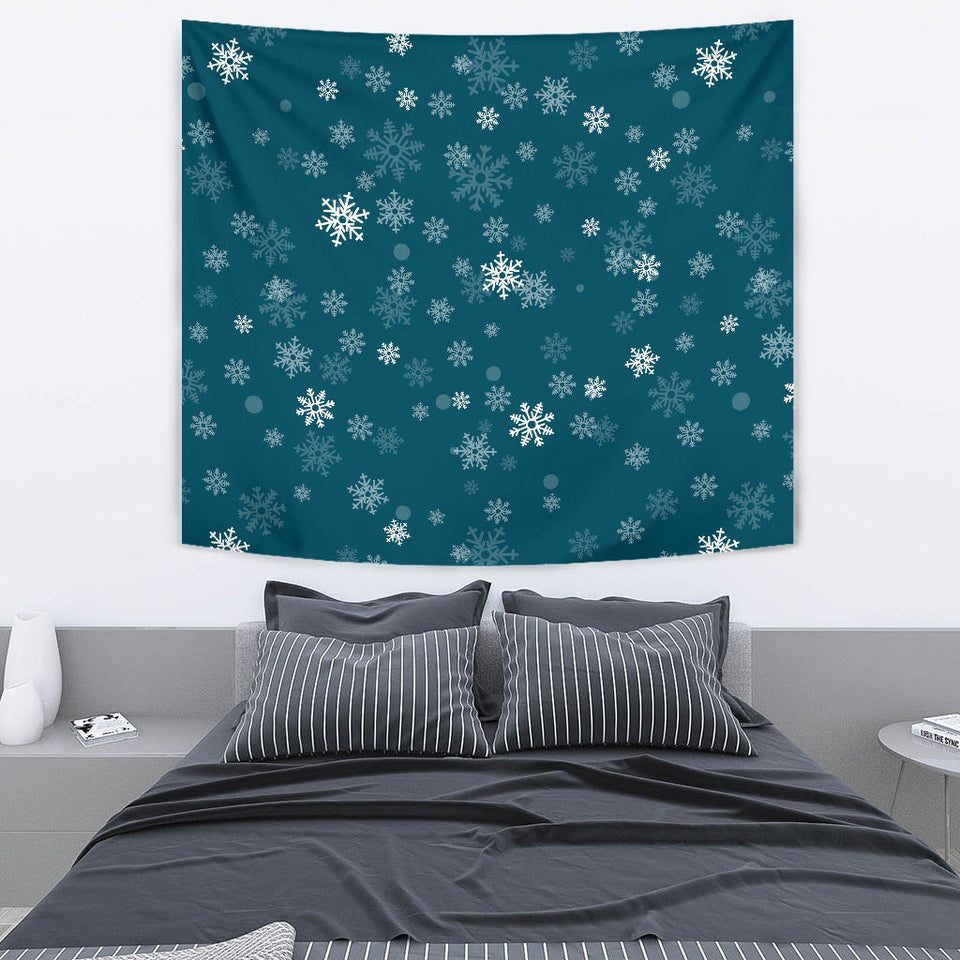 Snowflake Pattern Dark Background Wall Tapestry