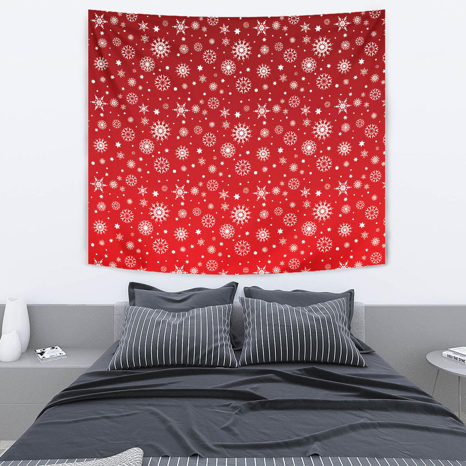 Snowflake Pattern Red Background Wall Tapestry