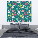Snowman Bird Decorative Elements Christmas Pattern Wall Tapestry