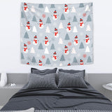 Snowman Christmas  Tree Snow Gray Background Wall Tapestry
