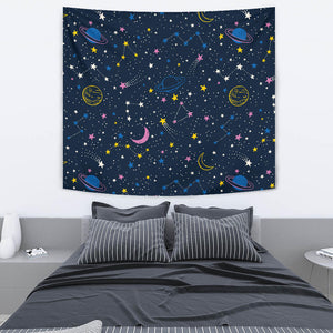 Space Pattern With Planets, Comets, Constellations And Stars Wall Tapestry