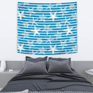 Starfish Blue Blackground Wall Tapestry