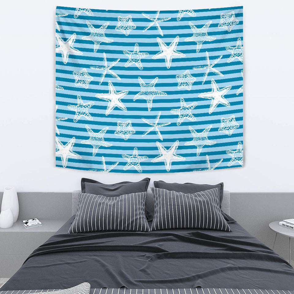 Starfish Blue Blackground Wall Tapestry