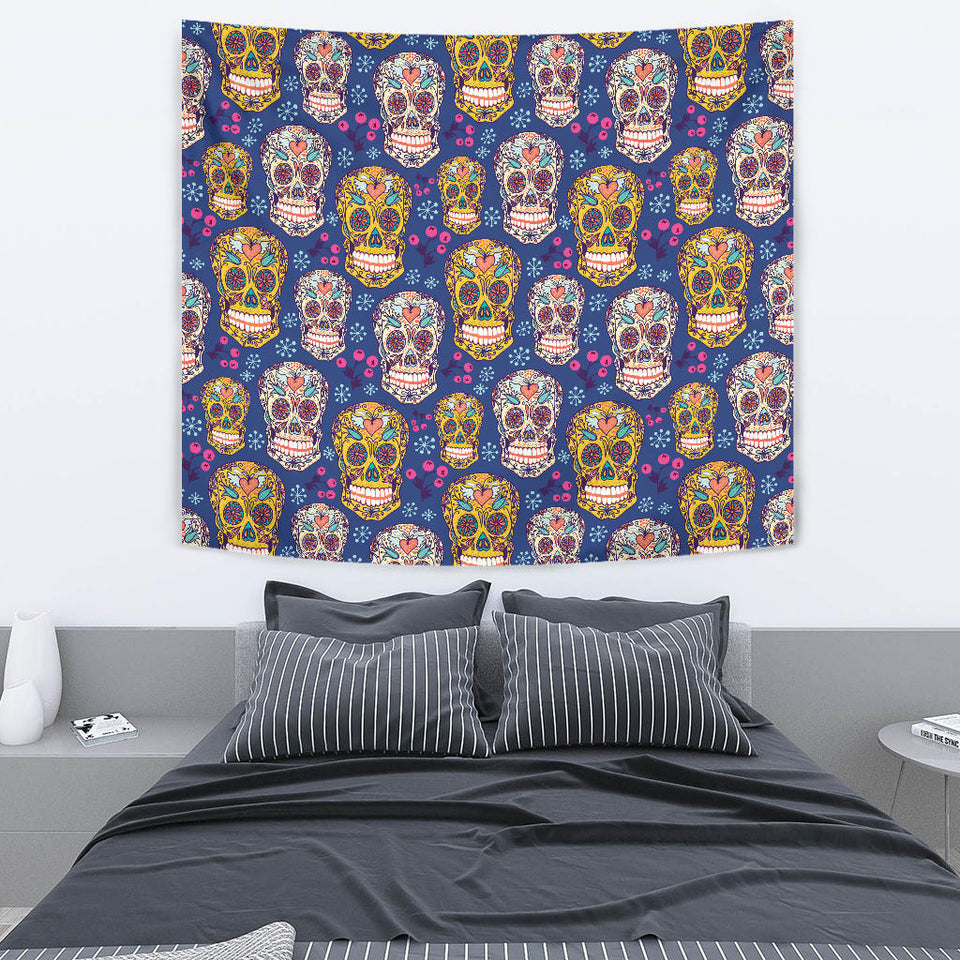 Sugar Skull Flower Pattern Wall Tapestry