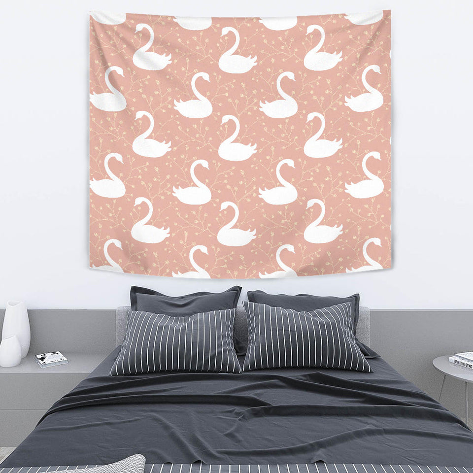 Swan Flower Light Pink Background Wall Tapestry