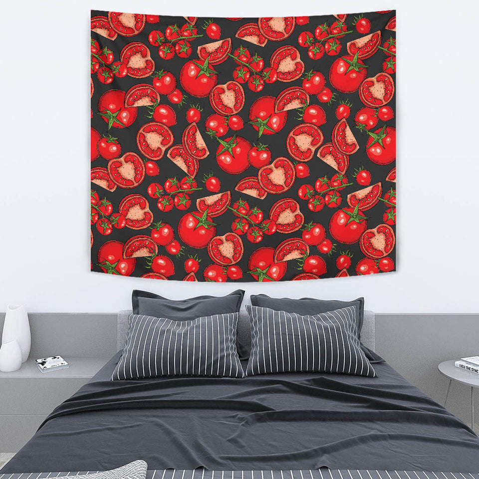 Tomato Black Background Wall Tapestry