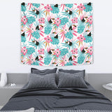 Toucan Tropical Flower Leave Pattern Wall Tapestry