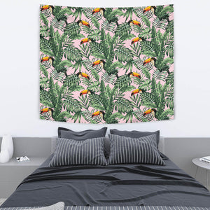 Toucan Tropical Green Jungle Palm Pattern Wall Tapestry