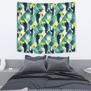 Toucan Tropical Leaves Design Pattern  Wall Tapestry