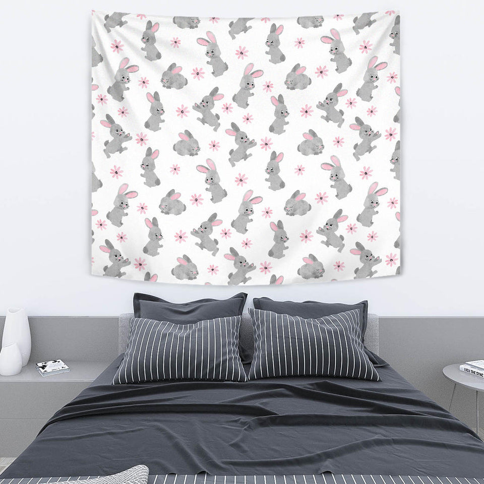 Watercolor Cute Rabbit Pattern Wall Tapestry