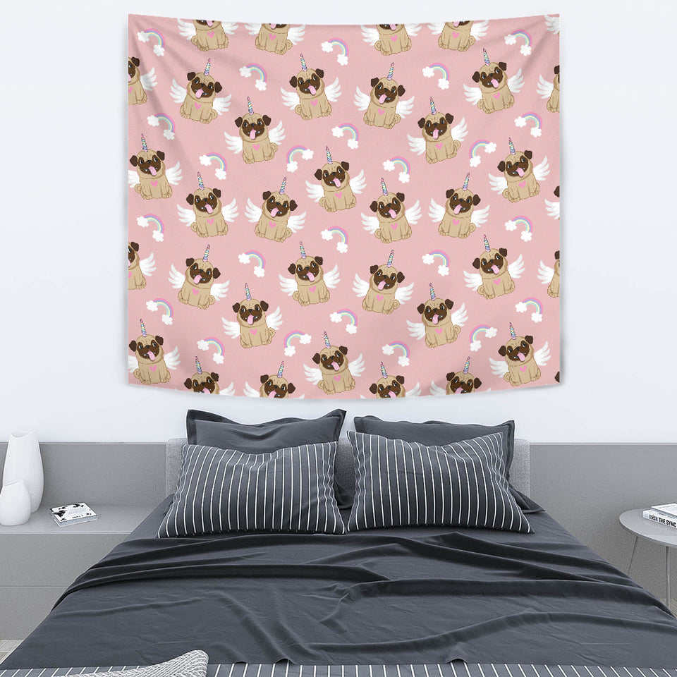Cute Unicorn Pug Pattern Tapestry