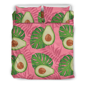 Avocado Slices Leaves Pink Back Ground  Bedding Set