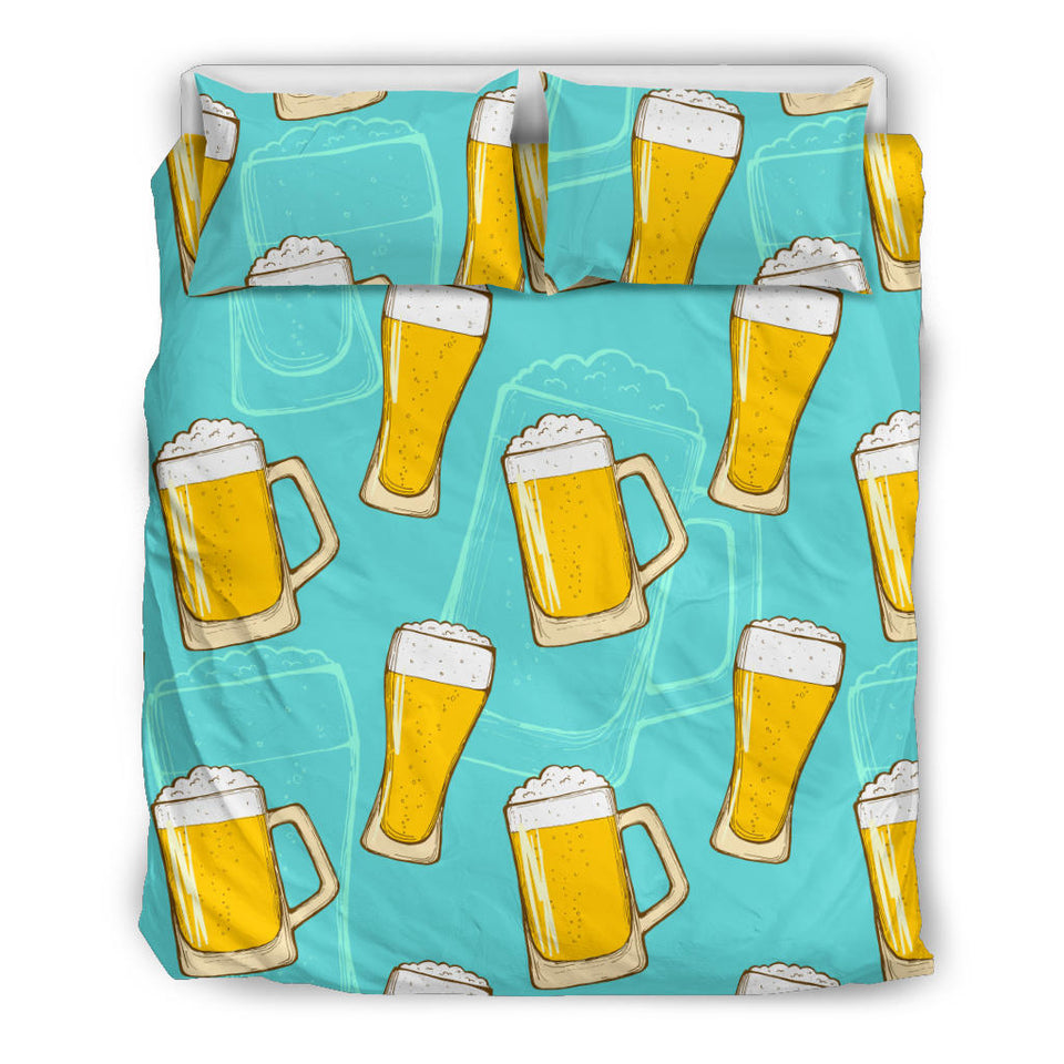 Beer Pattern Green Background  Bedding Set
