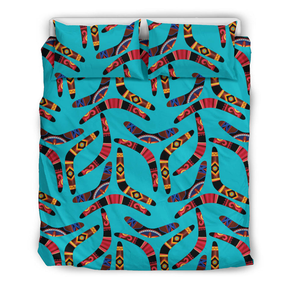 Boomerang Australian Aboriginal Ornament Blue Background  Bedding Set