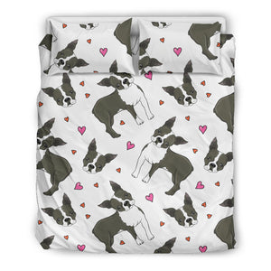 Boston Terrier Dog Hearts Vector Pattern  Bedding Set