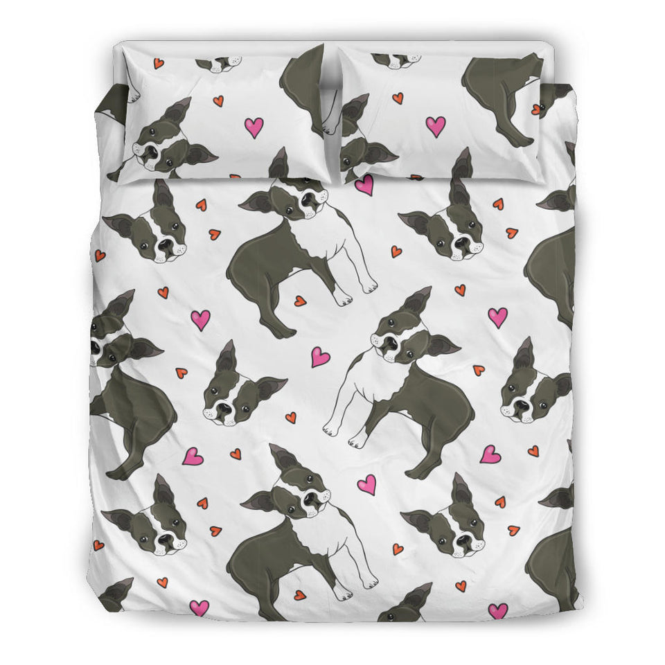 Boston Terrier Dog Hearts Vector Pattern  Bedding Set
