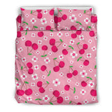 Cherry Flower Pattern Pink Background  Bedding Set