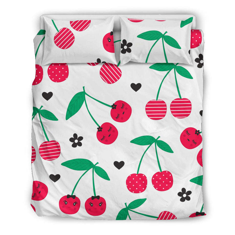 Cherry Pattern White Background  Bedding Set