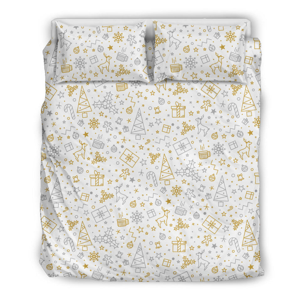 Christmas Tree Christmas Element Silver Gold Pattern  Bedding Set