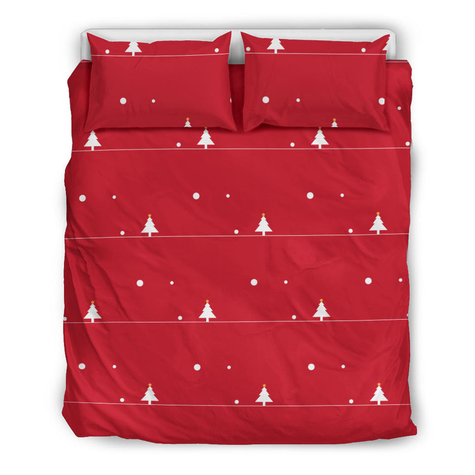 Christmas Tree Star Snow Red Background  Bedding Set