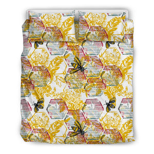 Cool Bee Honeycomb Leaves Pattern  Bedding Set