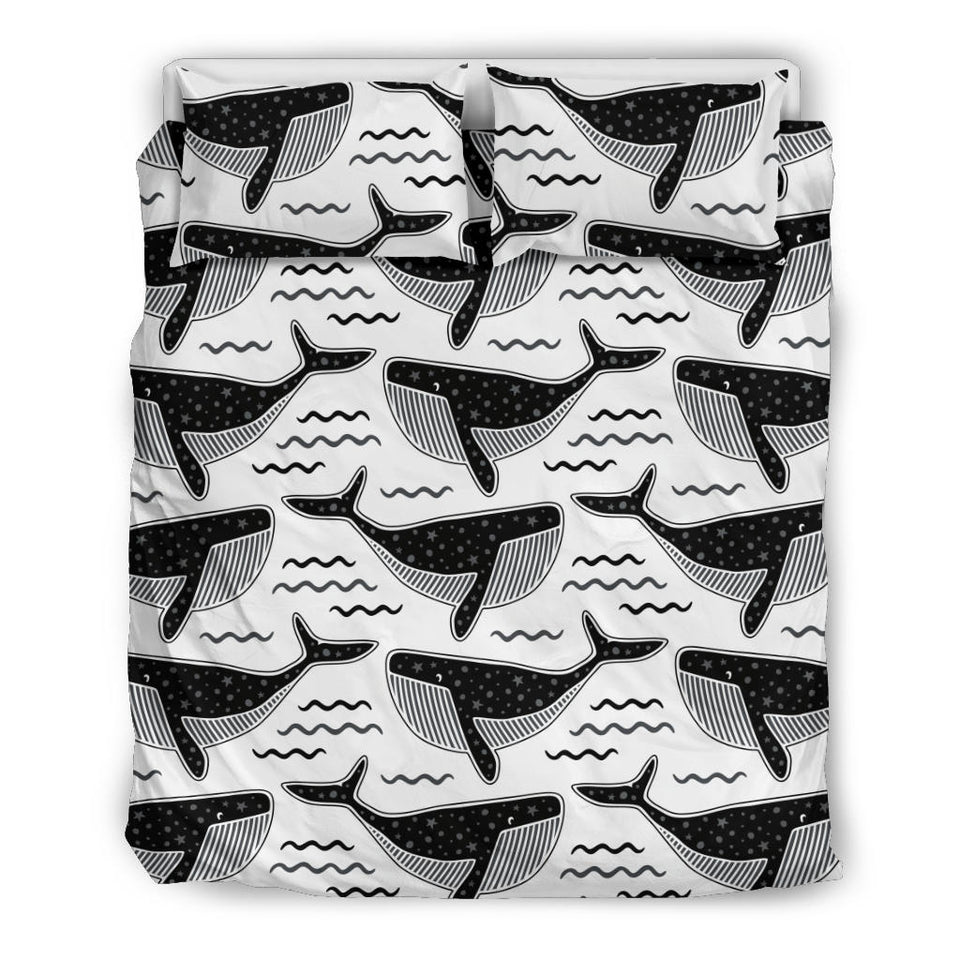 Black Whale Pattern Bedding Set