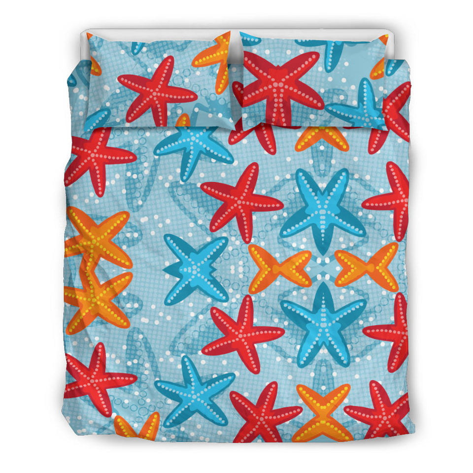 Blue Red Orange Starfish Pattern Bedding Set