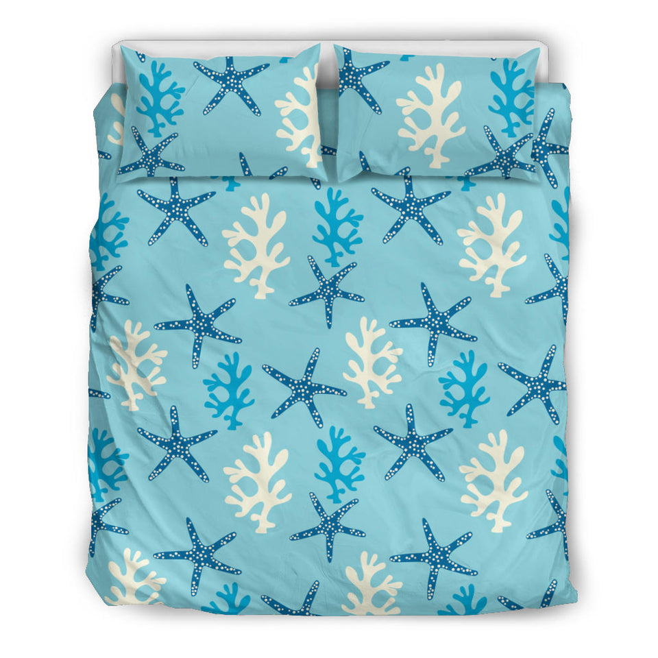 Blue Starfish Coral Reef Pattern Bedding Set