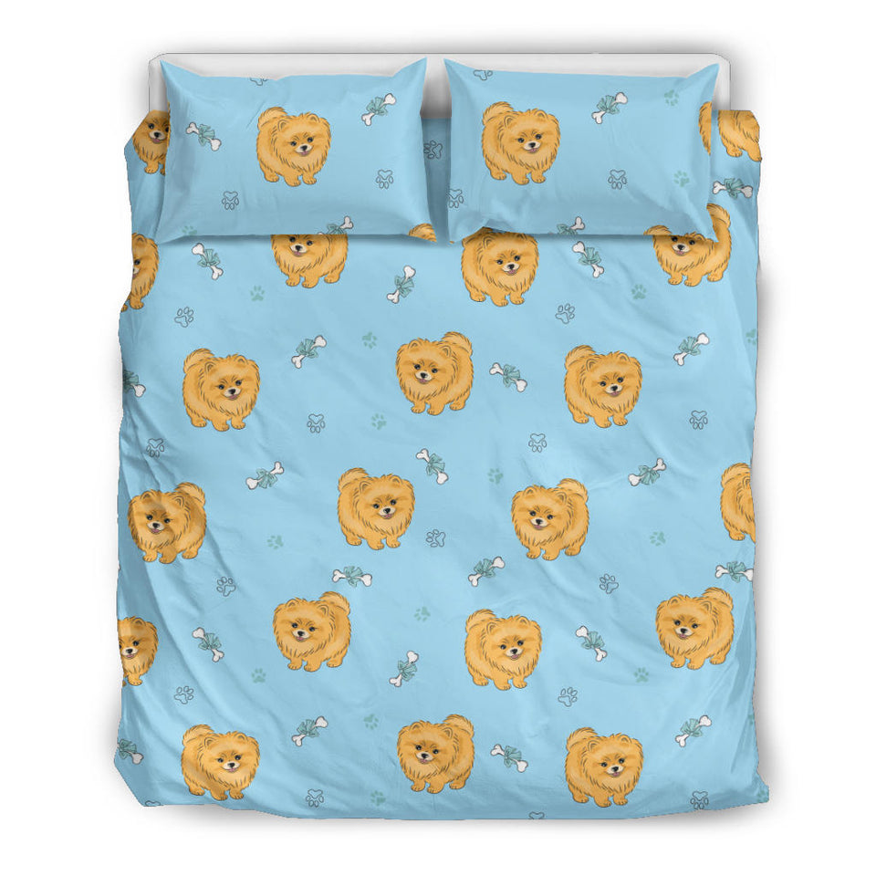 Brown Cute Pomeranian Blue Blackground Bedding Set