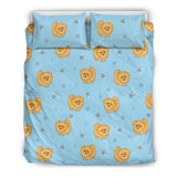 Brown Cute Pomeranian Blue Blackground Bedding Set