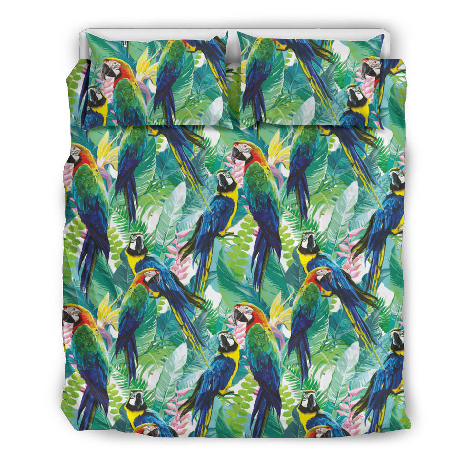 Colorful Parrot Exotic Flower Leaves Bedding Set